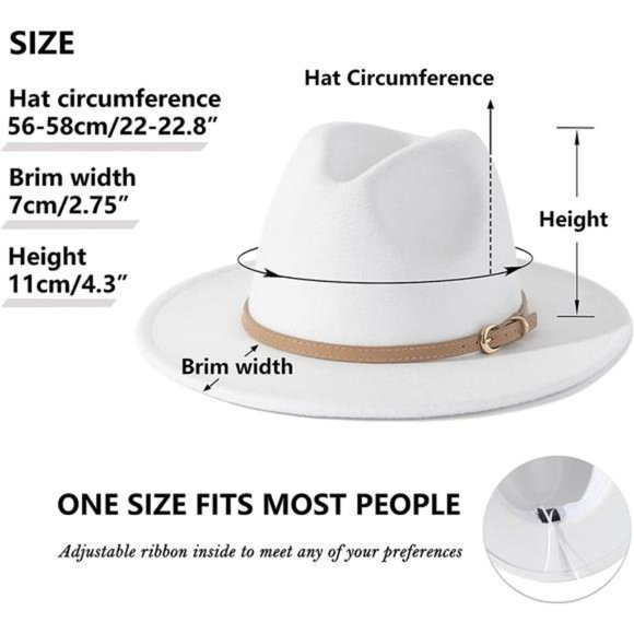 Women Elegant & White Classic Felt Fedora Wide Brim Hat with Belt Buckle main image 4